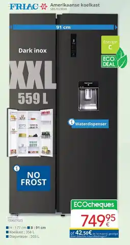Eldi FRIAC Amerikaanse koelkast SBS7023DIX aanbieding