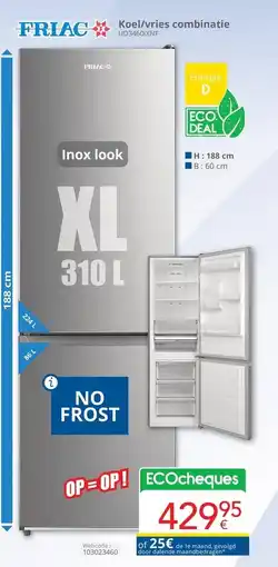 Eldi Friac koel/vries combinatie UD3460IXNF aanbieding