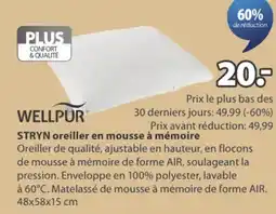 Jysk Wellpur stryn oreiller en mousse à mémoire aanbieding