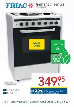 Eldi Friac gemengd fornuis GFMA7000 aanbieding