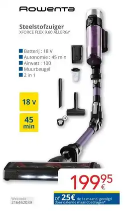 Eldi Rowenta Steelstofzuiger XFORCE FLEX 9.60 ALLERGY aanbieding