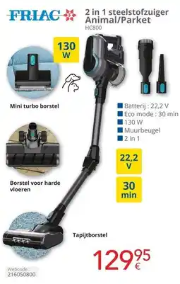 Eldi Friac 2 in 1 steelstofzuiger Animal/Parket HC800 aanbieding