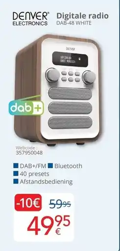 Eldi Denver electronics digitale radio DAB-48 WHITE aanbieding