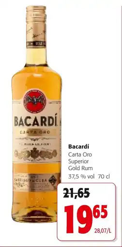 Colruyt Bacardí Carta Oro Superior Gold Rum 37,5% vol aanbieding