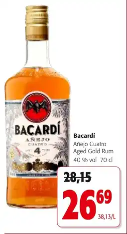 Colruyt Bacardí Añejo Cuatro Aged Gold Rum 40 % vol aanbieding