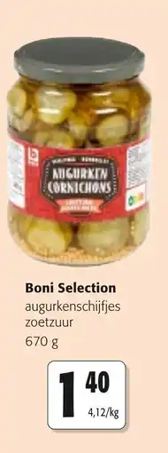 Colruyt Boni Selection augurkenschijfjes zoetzuur aanbieding