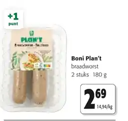 Colruyt Boni Plan't braadworst aanbieding