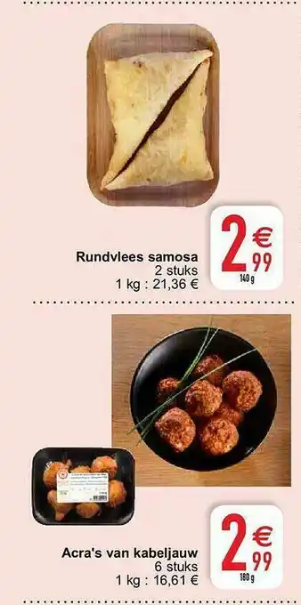 Cora Rundvlees Samosa, Acras Van Kabeljauw aanbieding