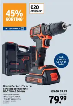 GAMMA Black + Decker 18V accu schroefboormachine BDC718AS20-QW aanbieding