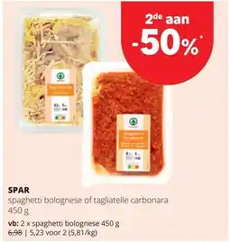 Spar Spar spaghetti bolognese of tagliatelle carbonara aanbieding