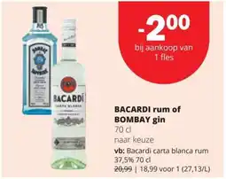 Spar Bacardi rum of bombay gin aanbieding
