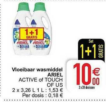 Cora Vloeibaar Wasmiddel Ariel aanbieding