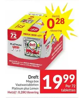 Intermarché Dreft Mega box Vaatwastabletten Platinum plus Lemon aanbieding