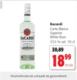 Colruyt Bacardí Carta Blanca Superior White Rum 37,5% vol aanbieding