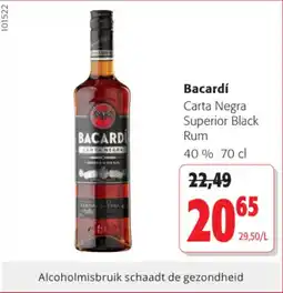 Colruyt Bacardí Carta Negra Superior Black Rum 40% vol aanbieding