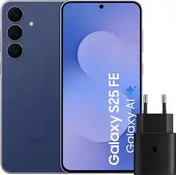 Coolblue Samsung Galaxy S25 FE 256GB Donkerblauw 5G + Samsung Oplader 25 Watt Zwart aanbieding