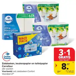 Carrefour Zakdoeken, keukenpapier en toiletpapier Carrefour aanbieding