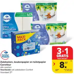 Carrefour Zakdoeken, keukenpapier en toiletpapier Carrefour aanbieding