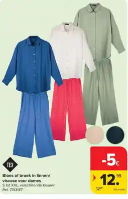 Carrefour Tex Bloes of broek in linnen/ viscose voor dames aanbieding