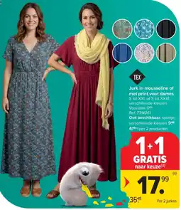 Carrefour Tex Jurk in mousseline of met print voor dames aanbieding