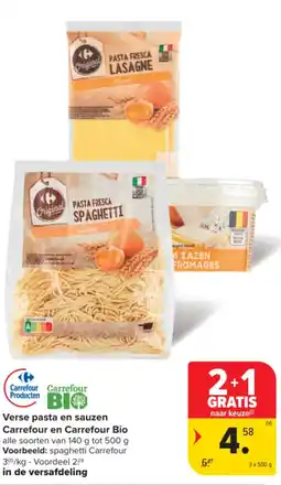 Carrefour Verse pasta en sauzen Carrefour en Carrefour Bio aanbieding