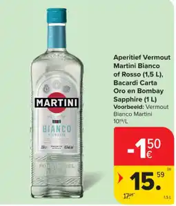 Carrefour Vermout Martini Bianco of Rosso aanbieding