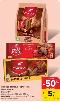 Carrefour Prilines, carrés, bouchées en Mignonnette Côte d'Or aanbieding