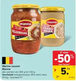 Carrefour Warme sauzen Manna aanbieding