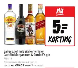 Jumbo Baileys, Johnnie Walker whisky, Captain Morgan rum & Gordon's gin aanbieding