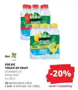 Spar Volvic touch of fruit strawberry of lemon-lime aanbieding