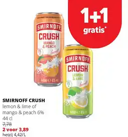 Spar SMIRNOFF CRUSH lemon & lime of mango & peach 6% 44 cl aanbieding