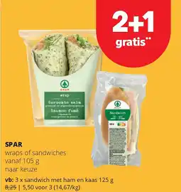 Spar SPAR sandwich met ham en kaas 125 g aanbieding