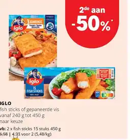 Spar IGLO fish sticks 15 stuks 450 g aanbieding