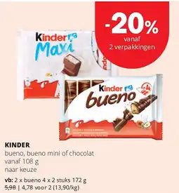 Spar KINDER bueno 4 x 2 stuks 172 g aanbieding