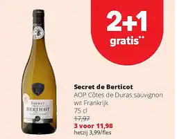 Spar Secret de Berticot AOP Côtes de Duras sauvignon wit Frankrijk 75 cl aanbieding