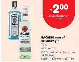 Spar Bacardi carta blanca rum 37,5% 70 cl aanbieding