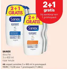 Spar SANEX expert sensitive 3 x 400 ml in promopack aanbieding