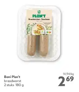 OKay Boni Plan't braadworst 2 stuks 180 g aanbieding