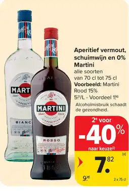 Carrefour Martini Aperitief vermout, schuimwijn en 0% aanbieding