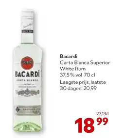 OKay Bacardi Carta Blanca Superior White Rum 37,5% vol 70 cl aanbieding