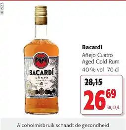 Colruyt Bacardí Añejo Cuatro Aged Gold Rum 40 % vol 70 cl aanbieding