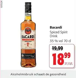 Colruyt Bacardí Spiced Spirit Drink 35 % vol 70 cl aanbieding