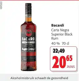 Colruyt Bacardí Carta Negra Superior Black Rum 40 % 70 cl aanbieding