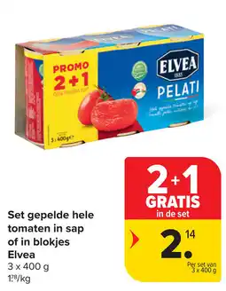 Carrefour Set gepelde hele tomaten in sap of in blokjes Elvea aanbieding