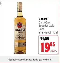 Colruyt Bacardí Carta Oro Superior Gold Rum 37,5 % vol 70 cl aanbieding