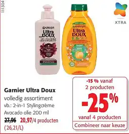 Colruyt Garnier Ultra Doux 2-in-1 Stylingcrème Avocado olie 200 ml aanbieding