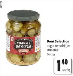 Colruyt Boni Selection augurkenschijfjes zoetzuur 670 g aanbieding
