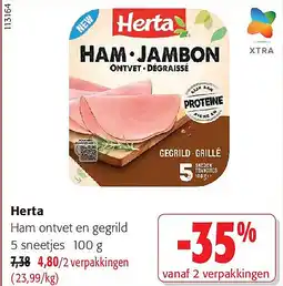 Colruyt Herta Ham ontvet en gegrild 5 sneetjes 100 g aanbieding
