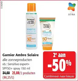Colruyt Garnier Ambre Solaire Sensitive expert+ SPF50+ spray 150 ml aanbieding