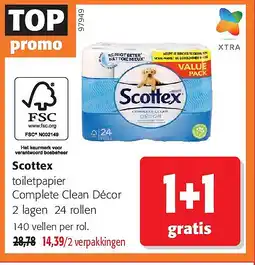 Colruyt Scottex toiletpapier Complete Clean Décor 2 lagen 24 rollen aanbieding